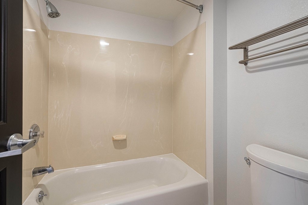 a bathroom with a shower and a toilet and a sink